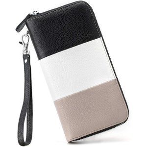 Womens Black White Grey RFID Blocking Genuine Leather Clutch